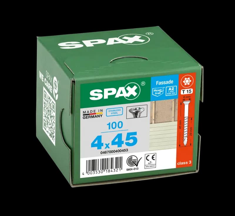 Stainless steel wood screw 4.0×45 A2 Spax (100 pieces)
