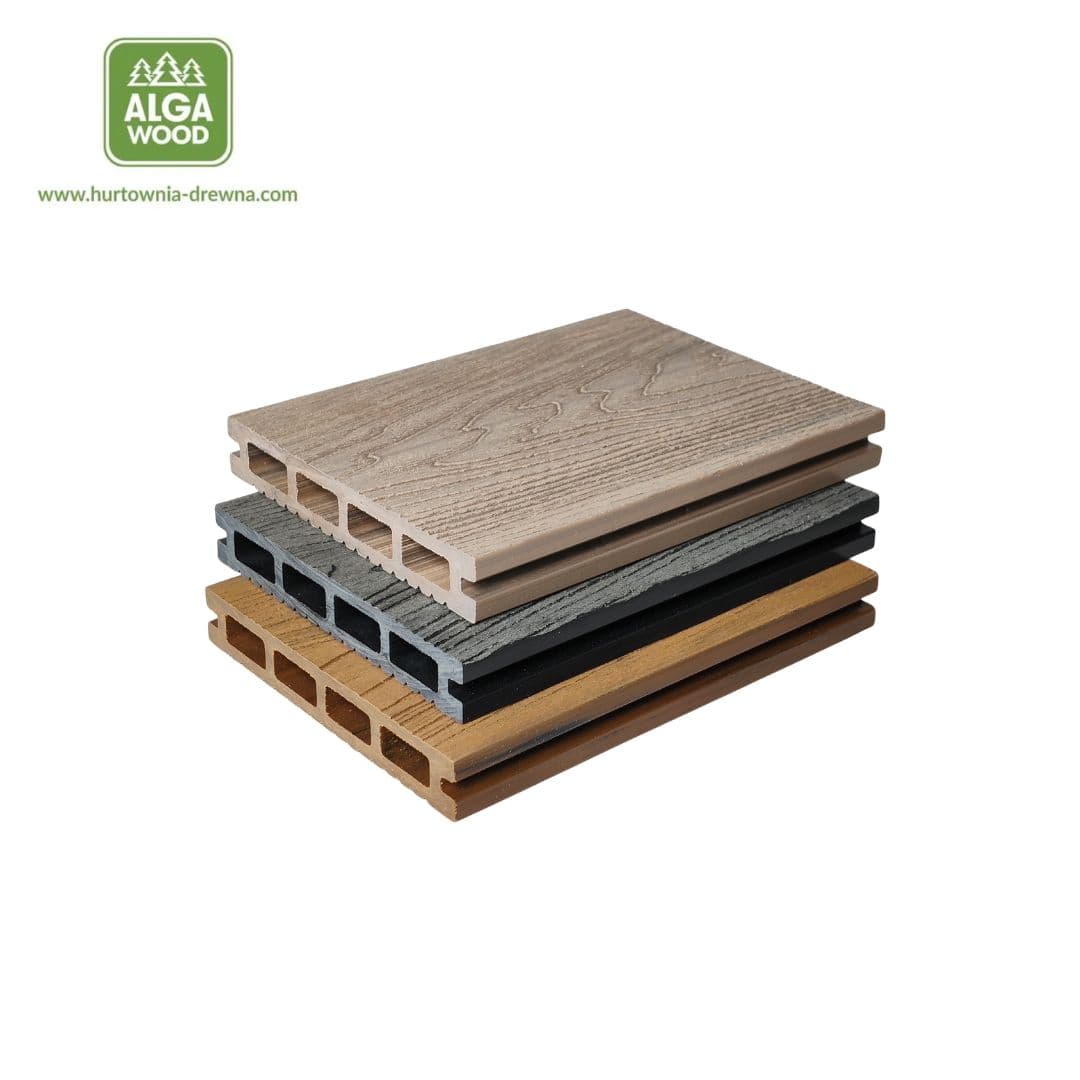 WPC composite decking board 2.3 × 14.6 cm brushed and grooved – Golden Teak, Silver Fir, Graphite Fir