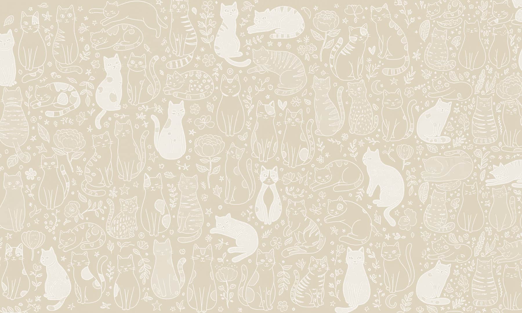 Papier peint Happy Cats Beige
